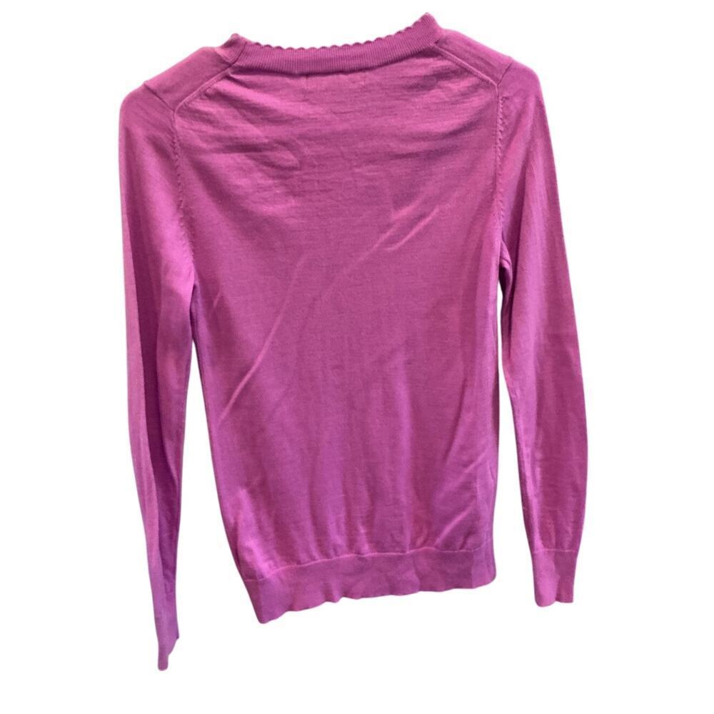 Banana Republic Womens Merino Wool Sweater Size XS Ruffle Neck Purple Preppy - Picture 4 of 6
